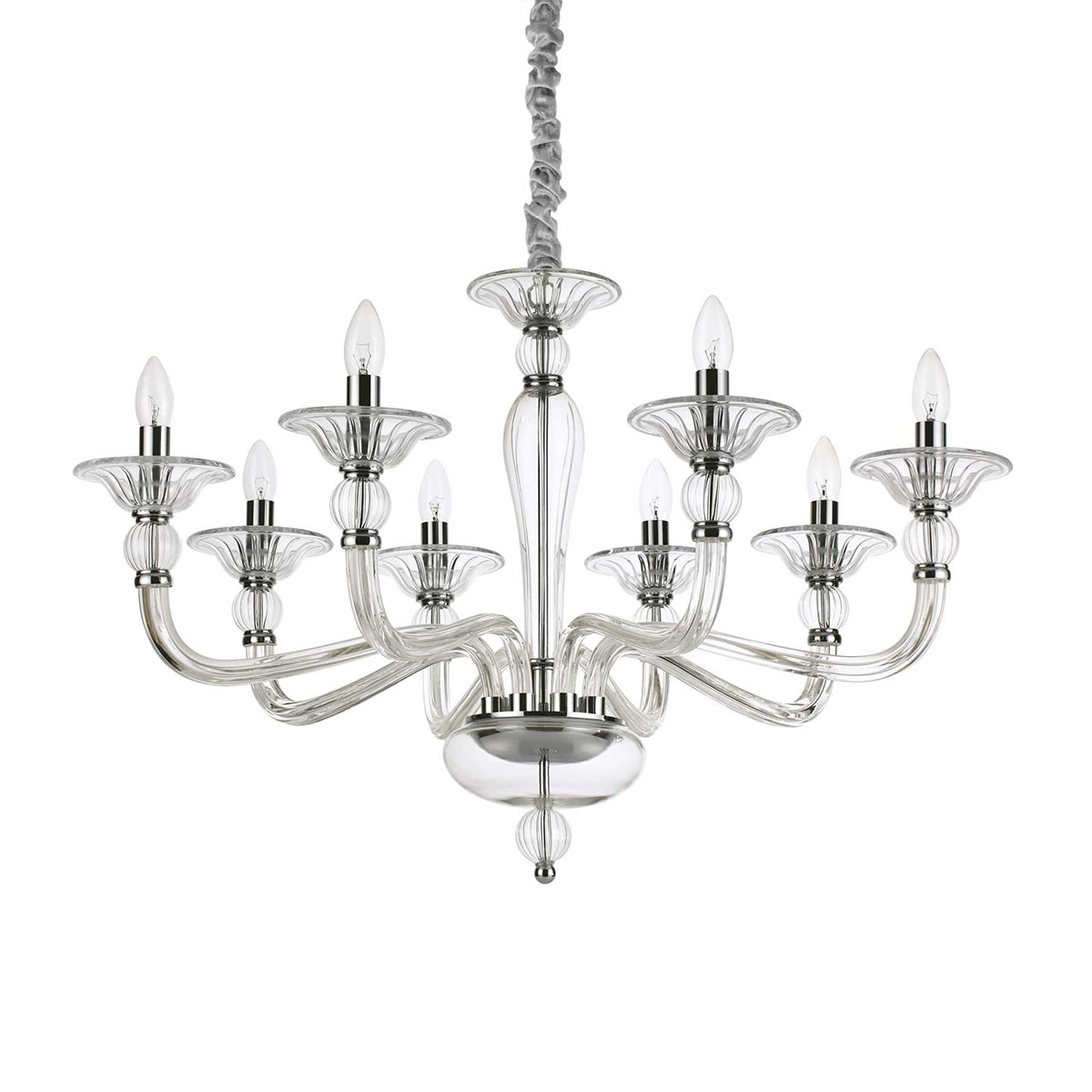 Danieli SP8 Glas Kronleuchter, Ø: 85 cm, Transparent, 8-flammig
