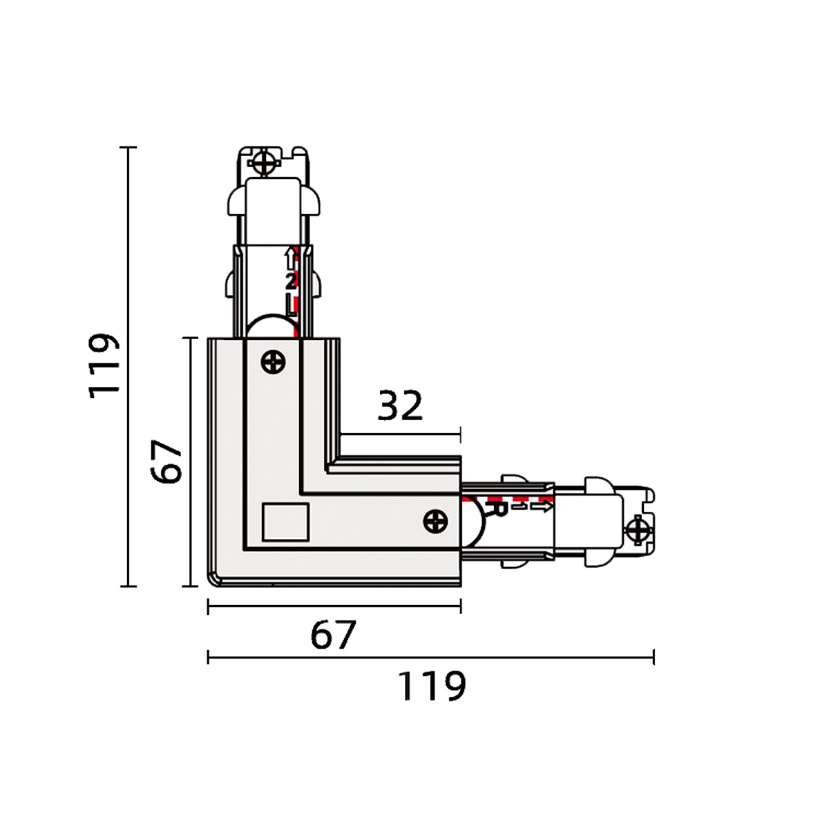 3-Phasen L-Connector DALI, Schwarz, Erde rechts 3-Phasen L-Connector DALI, Weiß, Erde links