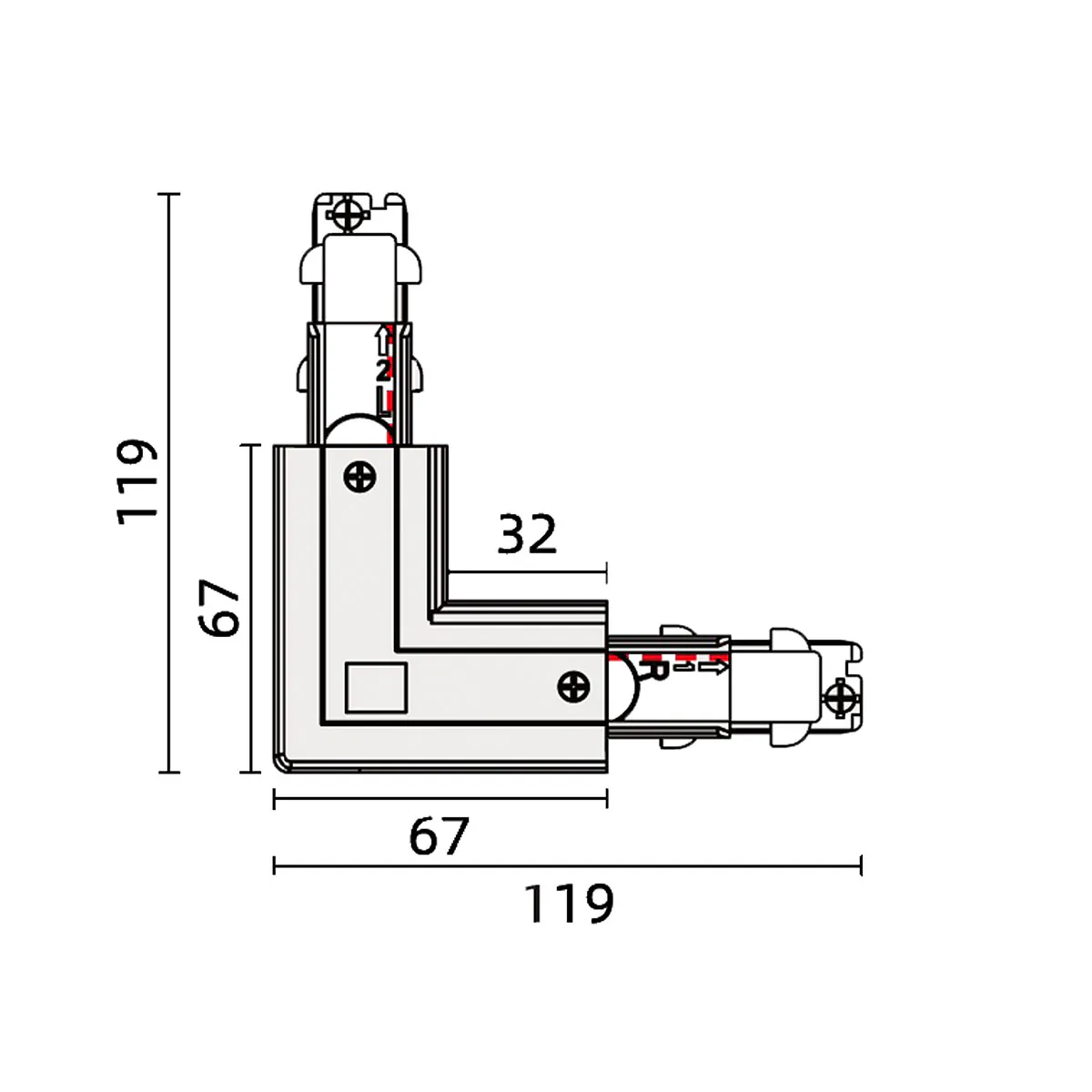 3-Phasen L-Connector DALI, Weiß, Erde links