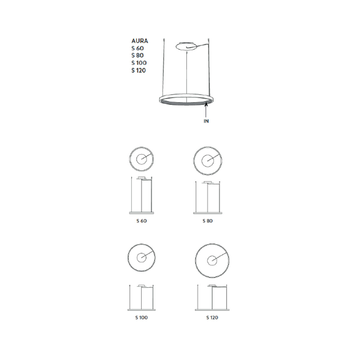 Aura S60 Pendelleuchte, Weiß, Ø: 60 cm, Nicht dimmbar Aura S120 Pendelleuchte, Messing brüniert, Ø: 120 cm, Dimmbar