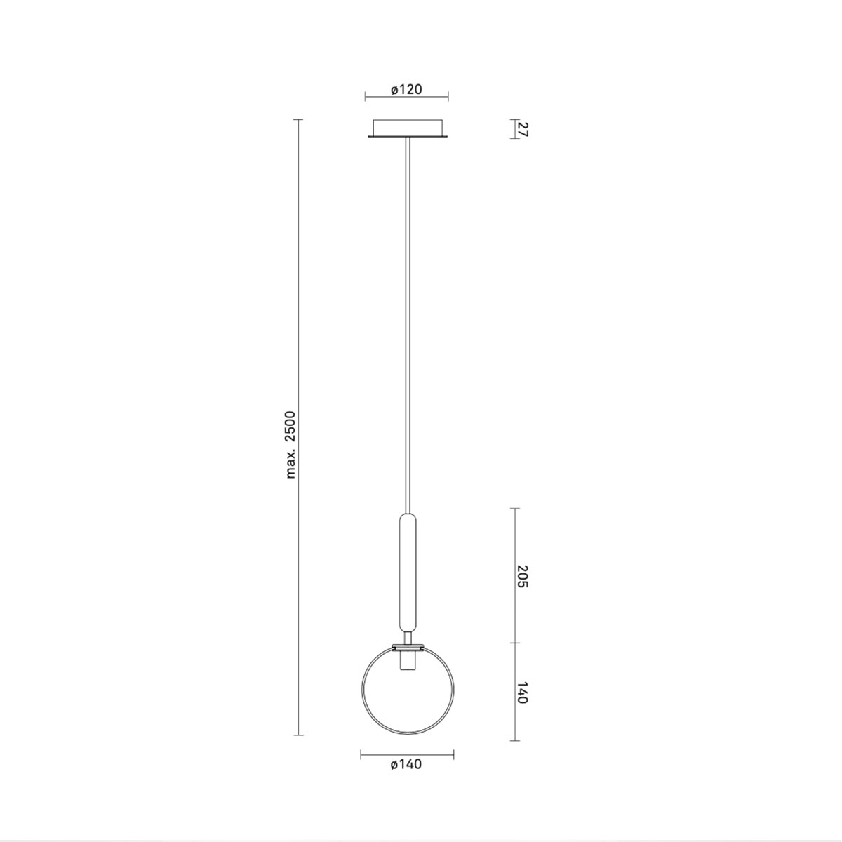 Miira 1 Pendelleuchte, Ø: 14 cm, Messing, Opalglas