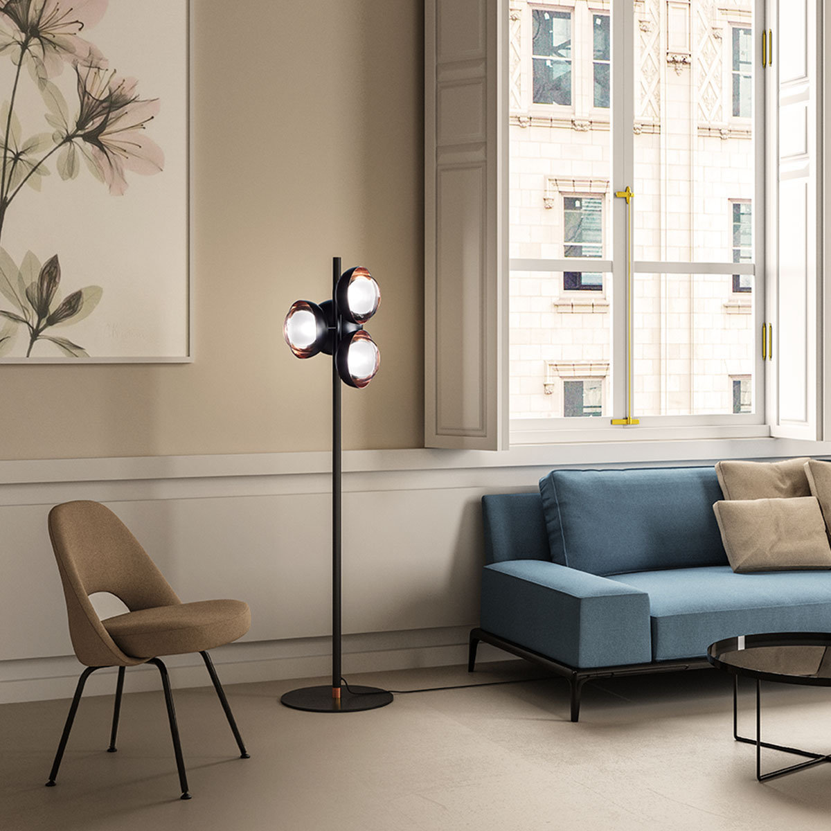 Muse 554.65 Stehleuchte 4-flammig, Schwarz & Messing, Schaltbar Muse 554.65 Stehleuchte 4-flammig, Schwarz & Kupfer, Dimmbar