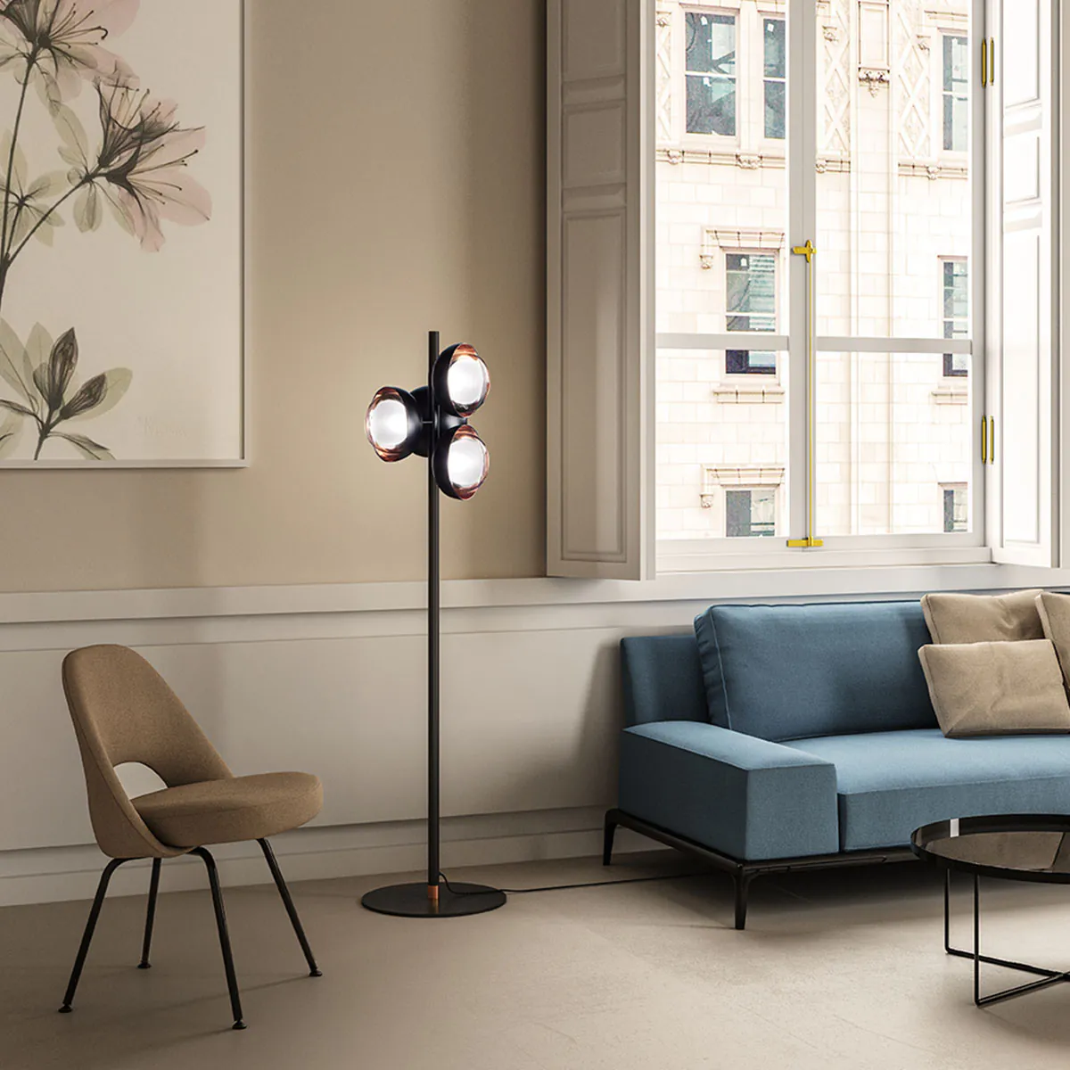 Muse 554.65 Stehleuchte 4-flammig, Schwarz & Kupfer, Dimmbar