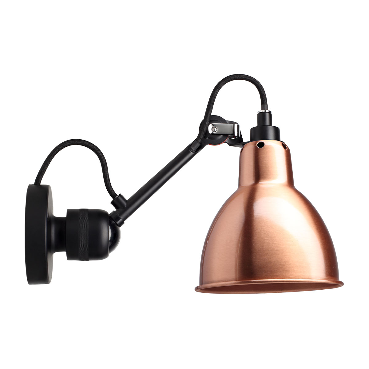 Lampe Gras N° 304 Wandleuchte, T: 15 cm Schirm Kupfer & Weiß Schwarz Rund