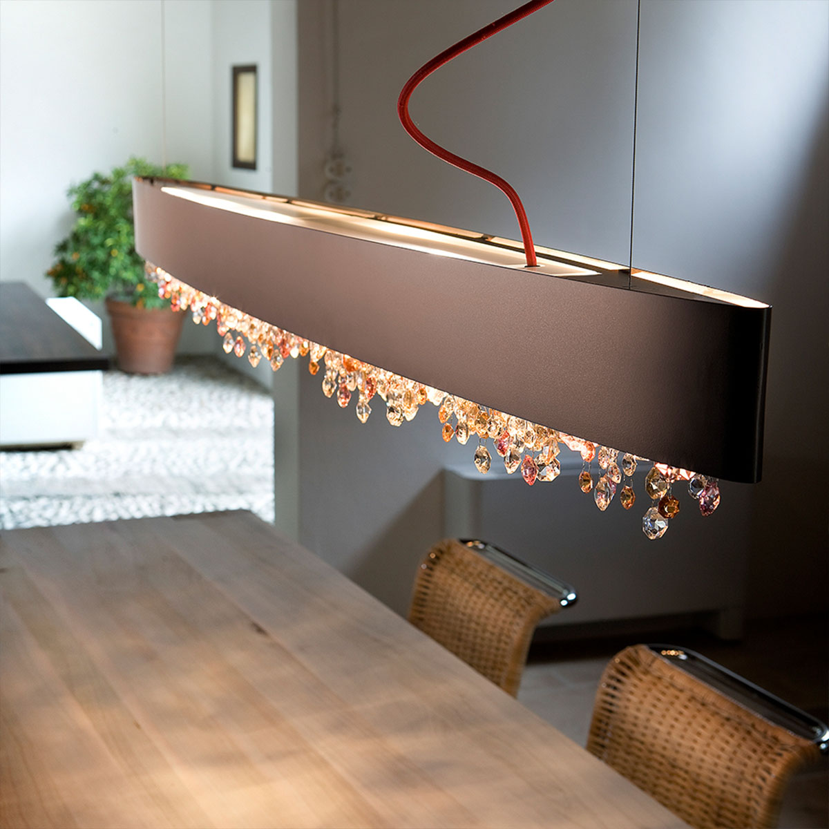 Olà S1 OV 30 Pendelleuchte, Gold brüniert, L: 30 cm, Retrofit Olà S8 OV 210 Pendelleuchte, Weiß matt, L: 210 cm, LED-Modul