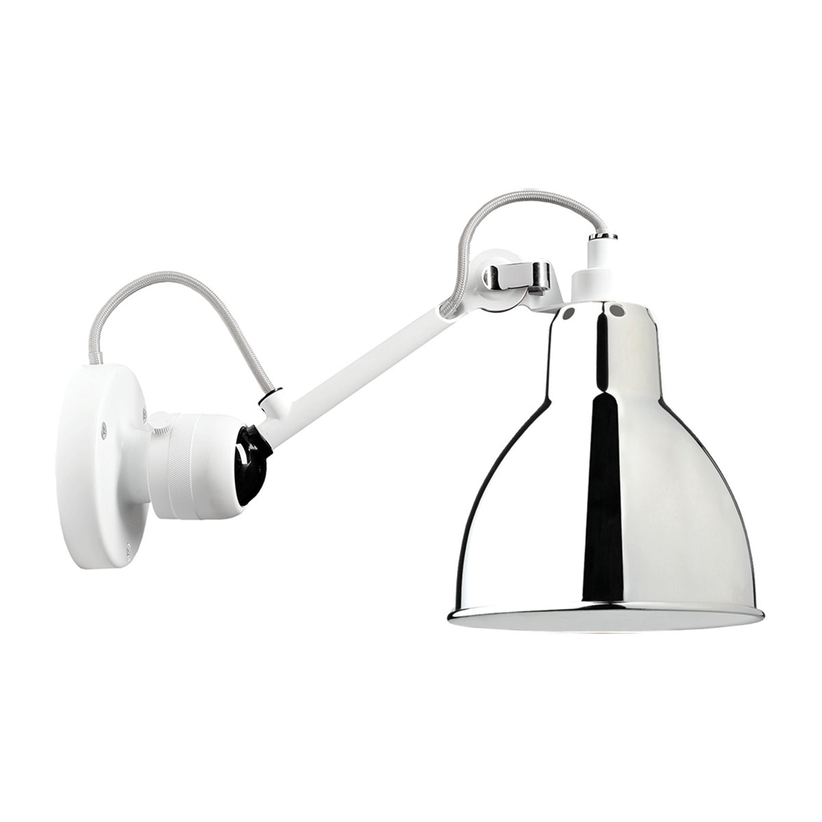 Lampe Gras N° 304 Wandleuchte, T: 15 cm Schirm Chrom Weiß Konisch