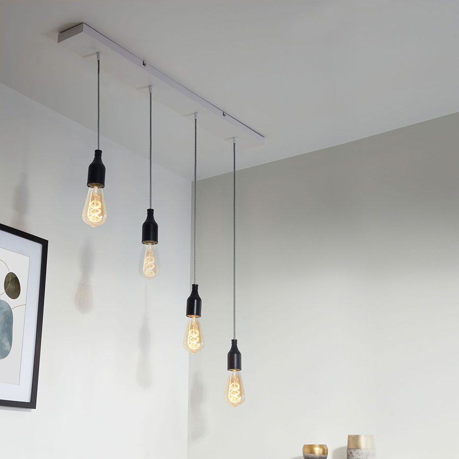 Lampen Baldachin Metall 4-fach rechteckig 90 x 9,5 x 2,5 cm, Weiß