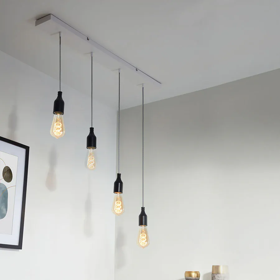 Lampen Baldachin Metall 4-fach rechteckig 90 x 9,5 x 2,5 cm, Weiß