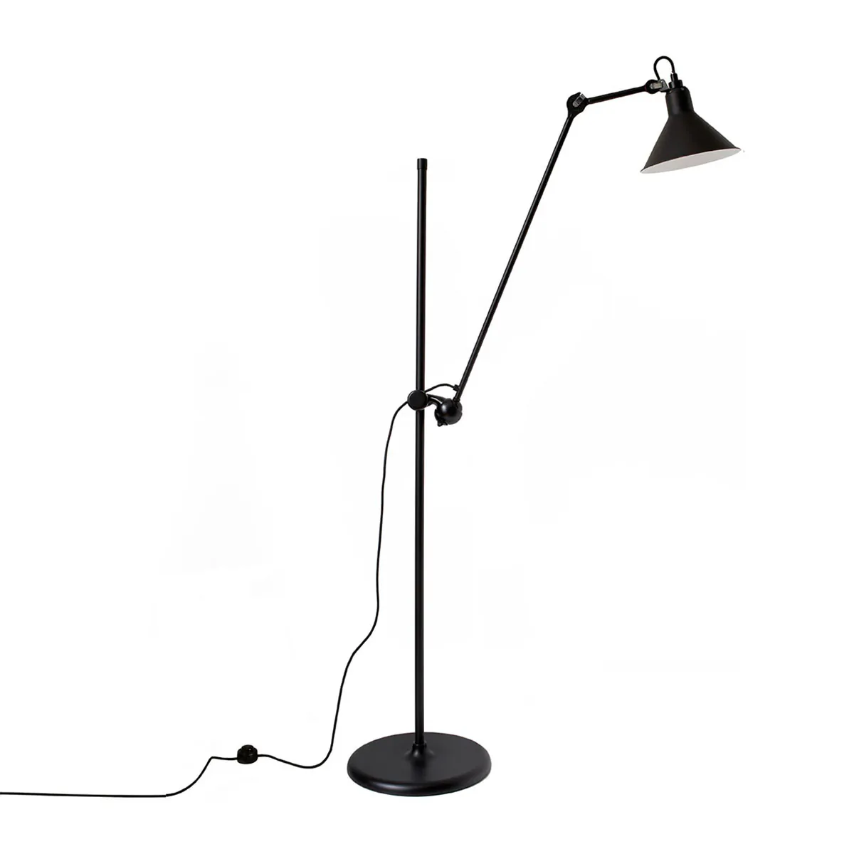 Lampe Gras N° 215 Stehleuchte, H: 135 cm Schwarz, Schirm Schwarz Konisch – zeitloses Design von DCW Editions ideal im Schlafzimmer Lampe Gras N° 215 Stehleuchte, H: 135 cm Schwarz, Schirm Messing Rund in Schwarz Messing – hochwertige Designerleuchte von DCW Editions für das Wohnzimmer