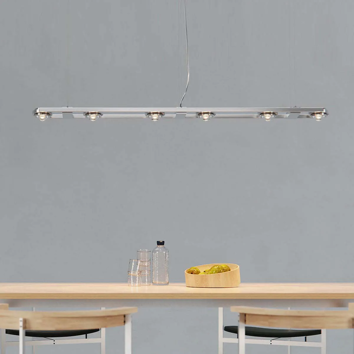 Moderne und längliche Pendelleuchte gebürstet mit sechs Linsen