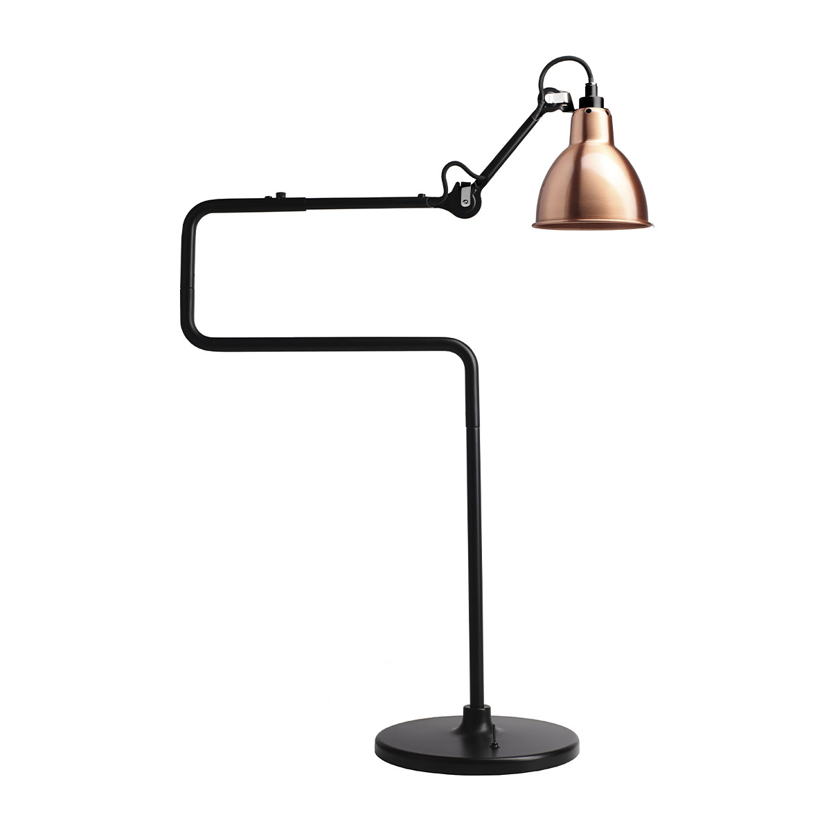 Lampe Gras N° 317 Tischleuchte, H: 65 cm Schwarz, Schirm Kupfer Konisch