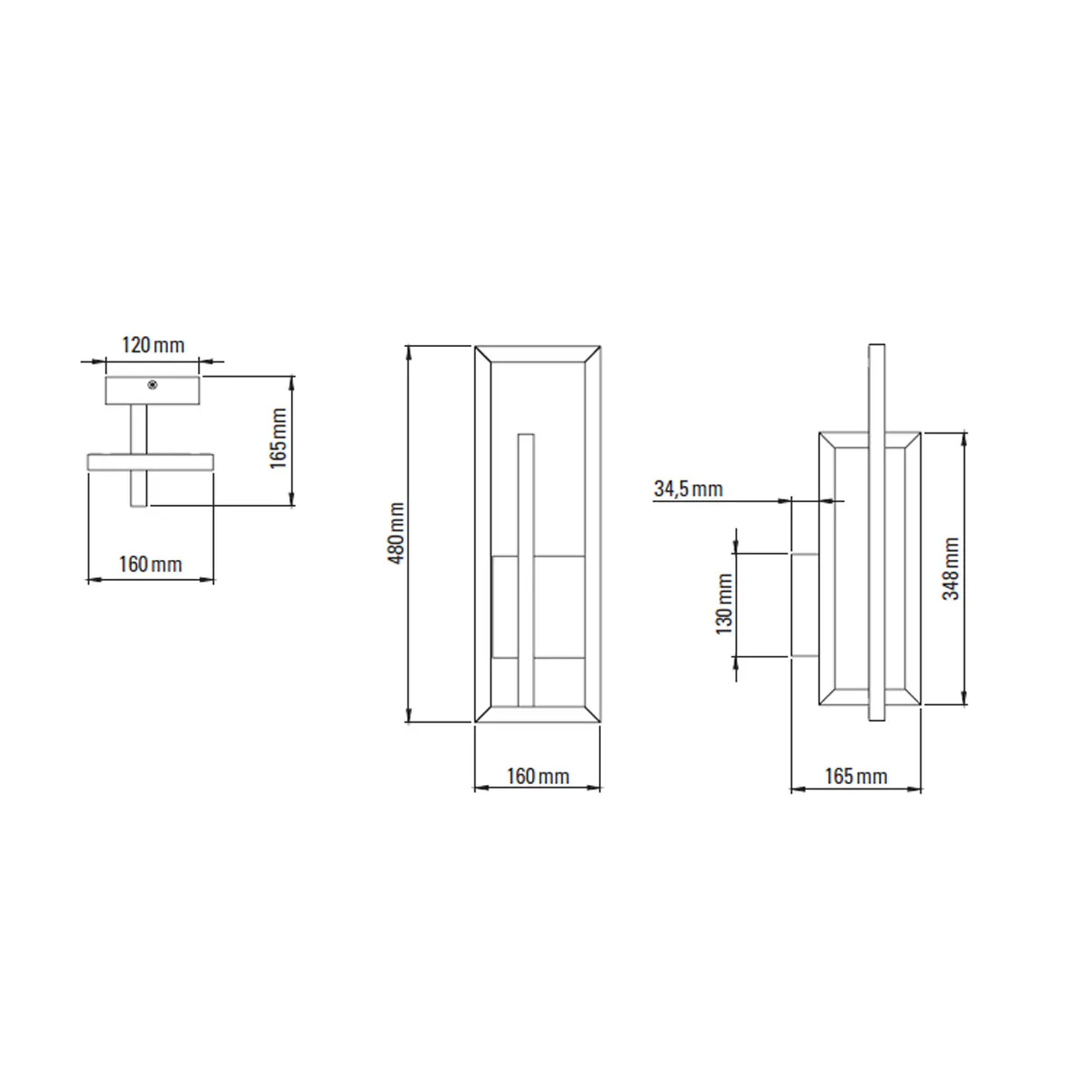 Technische Zeichnung DCW Editions Borely Wandleuchte, B: 16 cm, H: 48 cm Schwarz