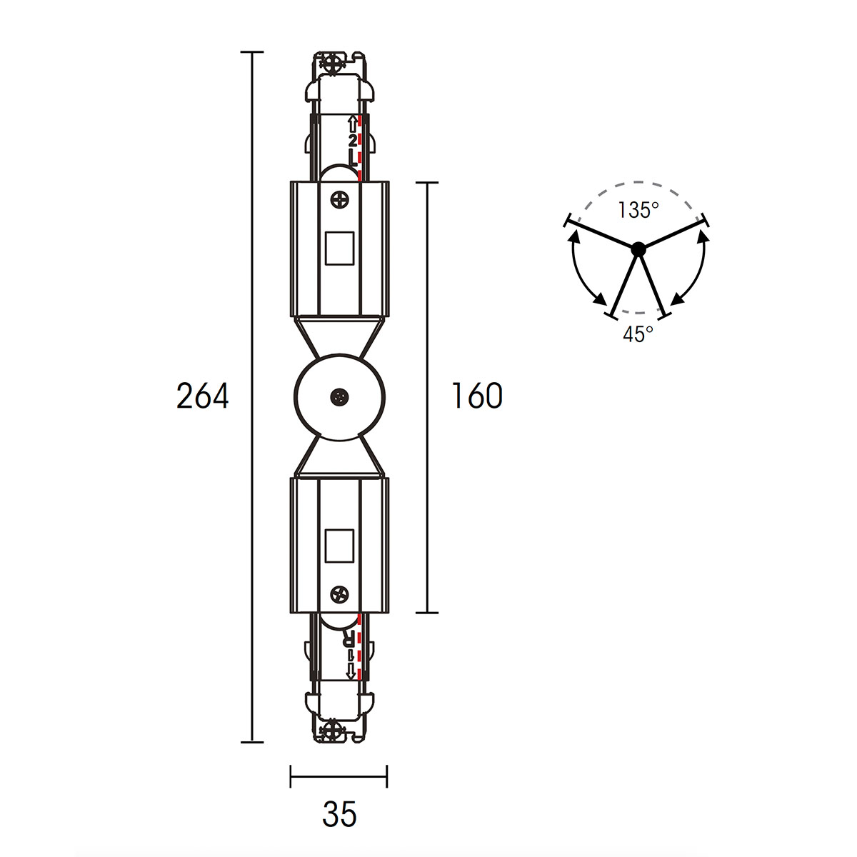 Powergear PRO-06 Adjustable-Verbinder Zeichnung Powergear 3-Phasen verstellbarer-Verbinder DALI Weiß