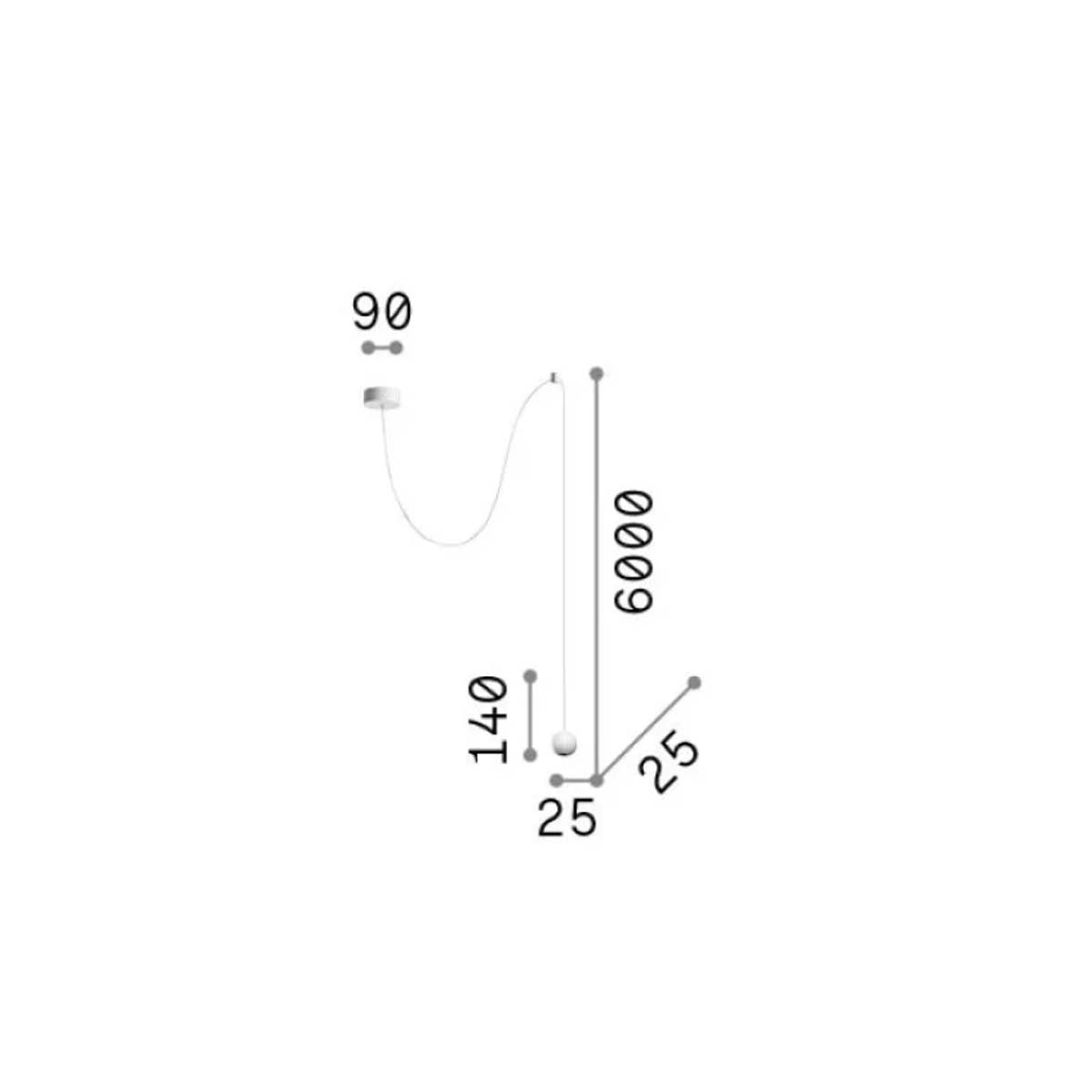 Ideal Lux Archimede SP sfera Pendelleuchte, Ø: 9 cm Archimede SP sfera Pendelleuchte, Ø: 9 cm, Weiß, Kugel Pendelleuchten – technische Zeichnung
