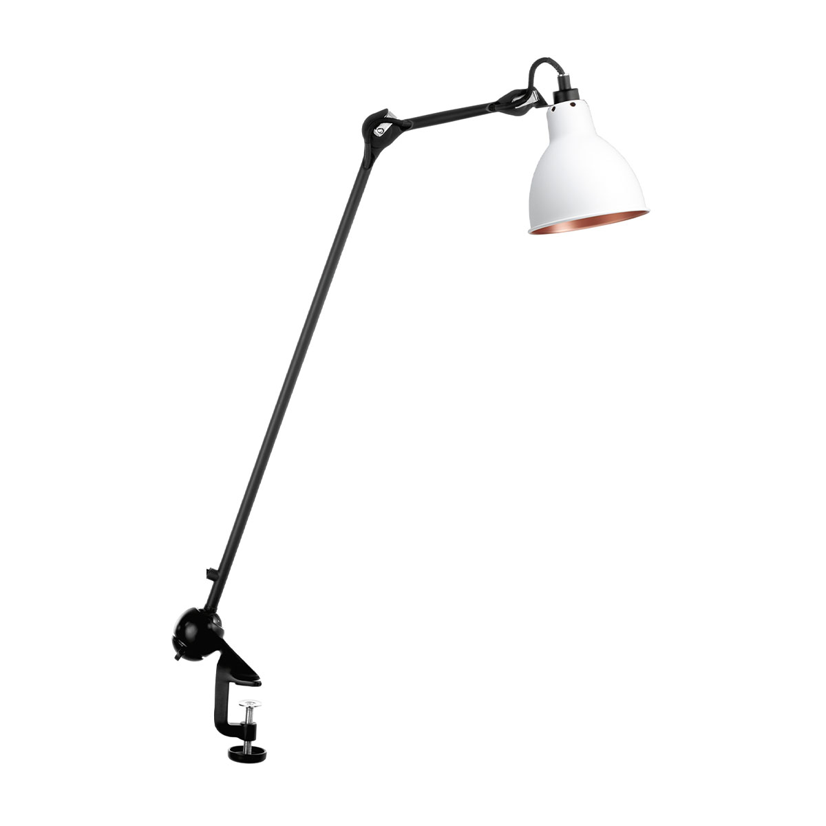 DCW Editions Lampe Gras N° 201 Tischleuchte, H: 59 cm Schwarz, Schirm Weiß & Kupfer Rund Schwarz Modern – exklusive Tischleuchte für Wohnzimmer