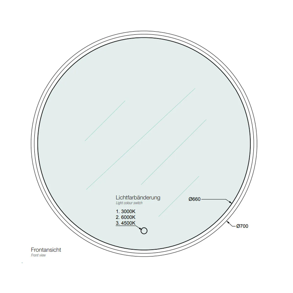 Technisches Datenblatt Decor Walther Stone Mirror LED Spiegel mit Beleuchtung Bad, Ø: 70 cm, T: 3,5 cm Spiegel