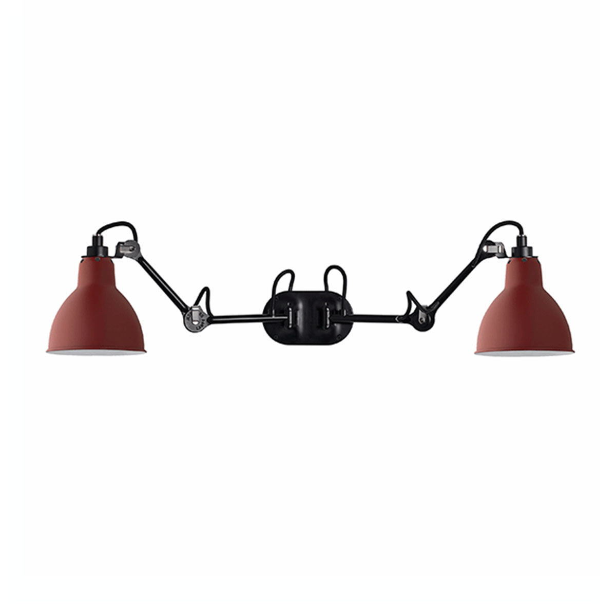 Lampe Gras N° 204 Double Wandleuchte Schwarz, Schirm Rot