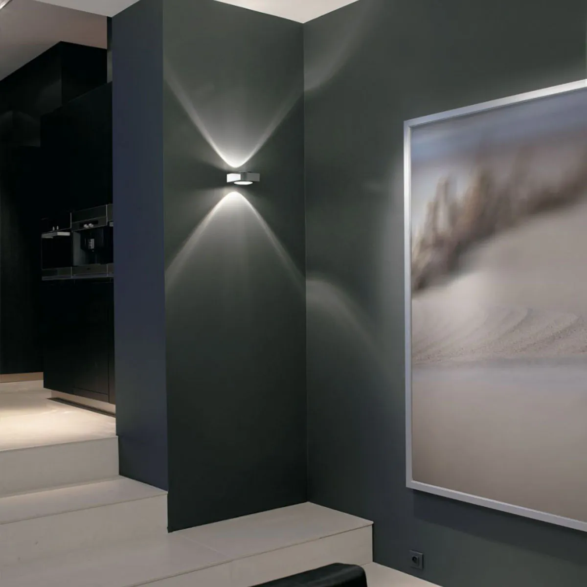 VISION LED WW Wandleuchte, B: 12,6 cm, T: 12,6 cm, Weiß & Chrom, Warmweiß 3000K