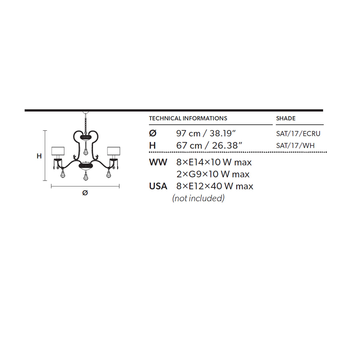 Galà 8+2 Kronleuchterr, 8-flammig, Ø: 97 cm , Silber