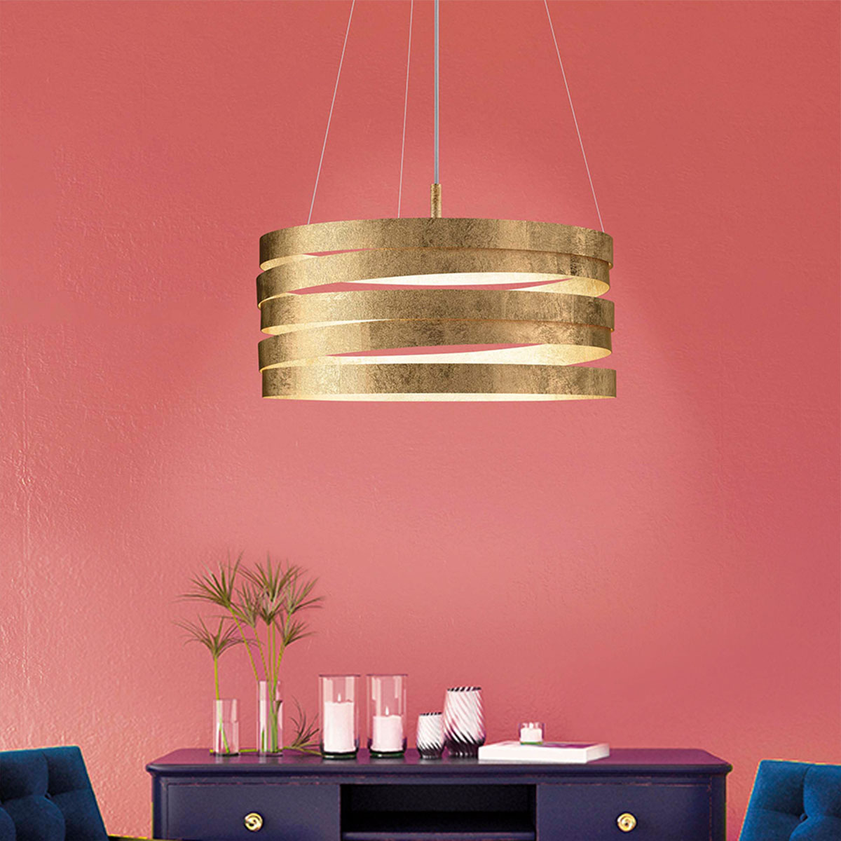 Band Pendelleuchte, Ø: 50 cm, H: 30 cm, Weiß, E27 Band Pendelleuchte, Ø: 50 cm, H: 30 cm, Schwarz & Blattgold, LED