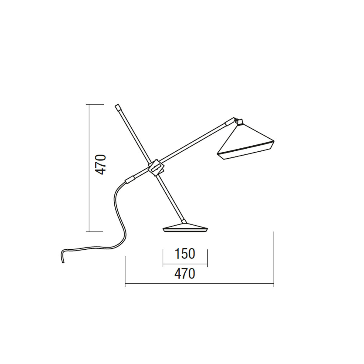 Technische Zeichnung Bert Frank Shear Tischleuchte, H: 47 cm, Schwarz Shear Tischleuchte, H: 47 cm, Schwarz, Messing- Ausstellungsstück