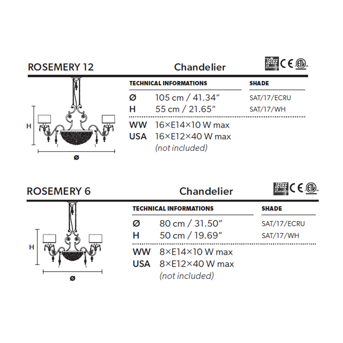 Rosemery 12 Kronleuchter, 12-flammig, Silber, Ø: 105 cm