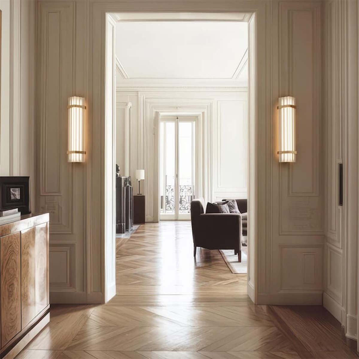 DCW Editions Seagull Wall Wandleuchte, Bronze & Klar, Modern – hochwertige Wandleuchte mit feinen Glaszylindern für gleichmäßige Lichtverteilung im Flur