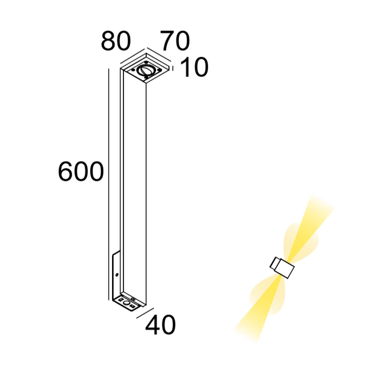 DeltaLight_Elbo_Symmertric_P60_tech Delta Light ELBO SYMMETRIC Pollerleuchte, Schwarz, H: 60 cm