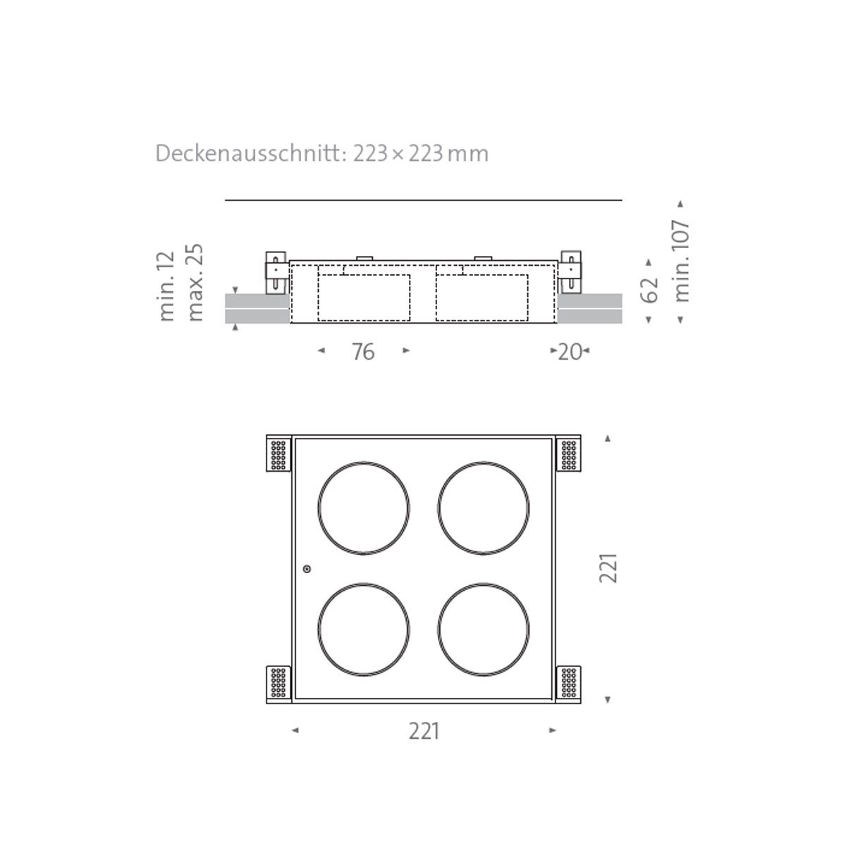 Wittenberg 4.0, wi4-eb-4q-db Einbaustrahler, Schwarz matt, Warmweiß 3000K, Flood 38°