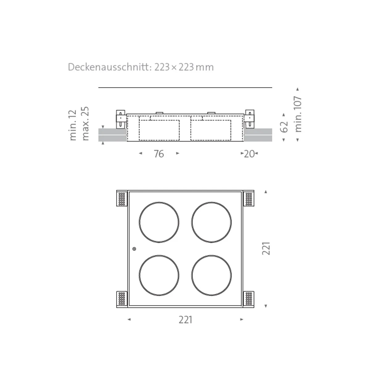 Wittenberg 4.0, wi4-eb-4q-db Einbaustrahler, Schwarz matt, Warmweiß 3000K, Flood 38°