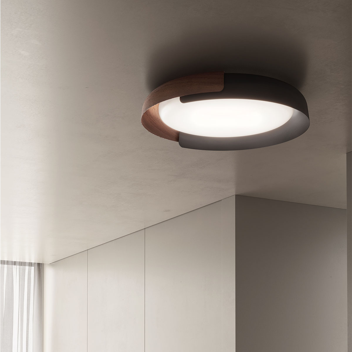 Dala Deckenleuchte, Ø: 58 cm, Dunkelgrau & Holz, Extra-Warmweiß 2700K Dala Deckenleuchte, Ø: 58 cm, Beige & Kupfer, Warmweiß 3000K