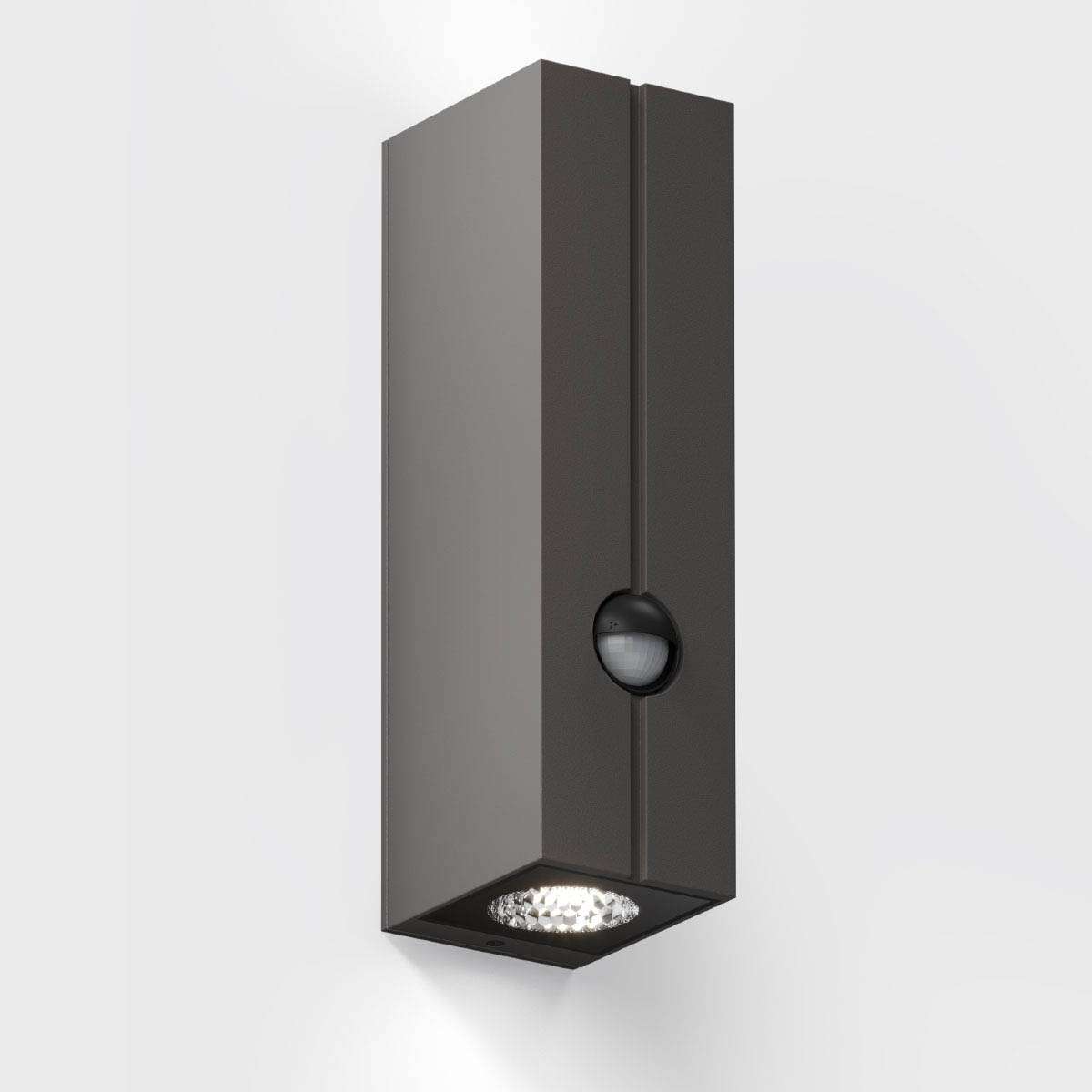 Rechteckige Wandleuchte mit Bewegungsmelder für außen braun