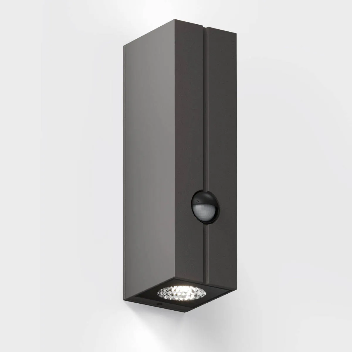 Rechteckige Wandleuchte mit Bewegungsmelder für außen braun