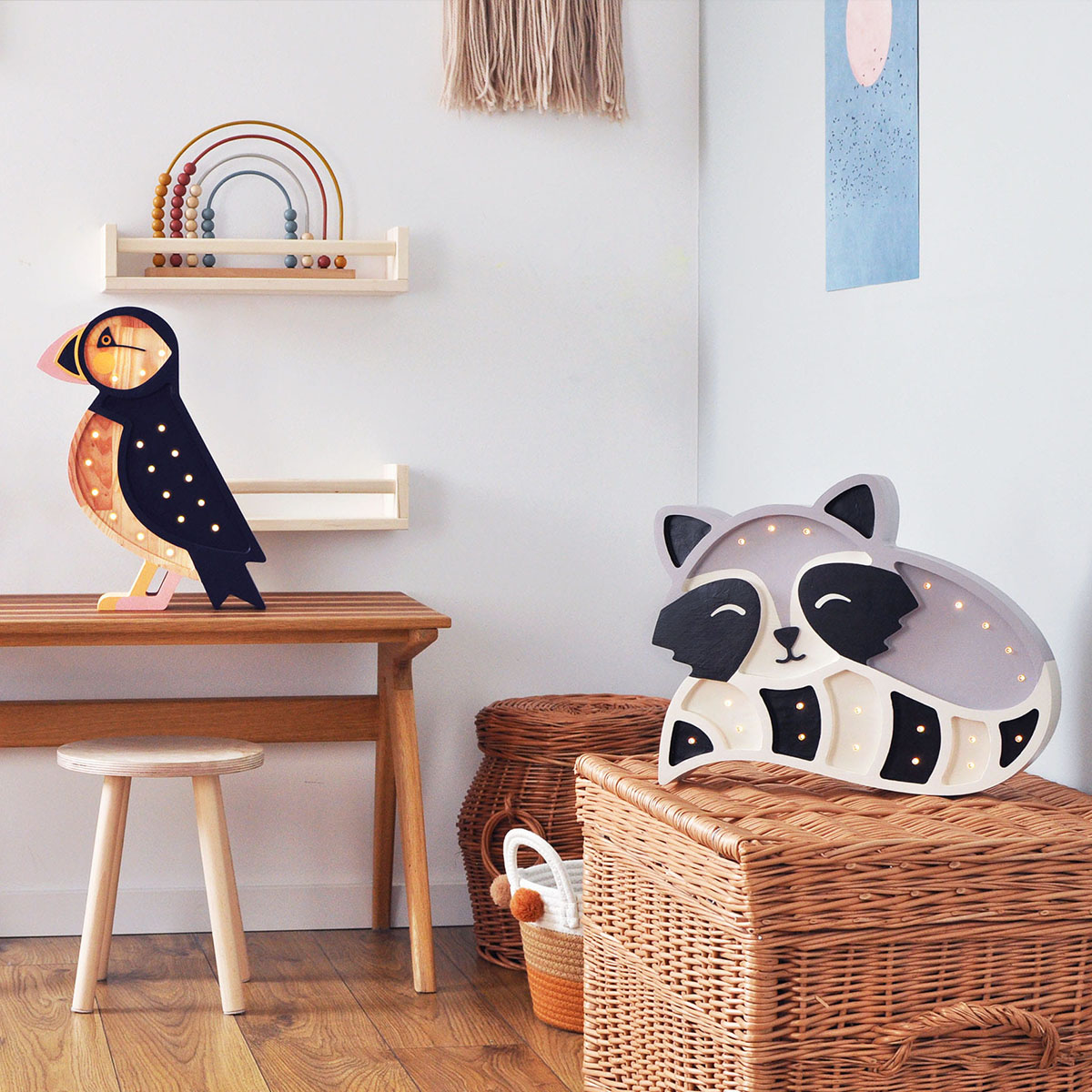 LED Kinderleuchte Waschbär aus Holz, handgemacht LED Kinderleuchte Waschbär aus Holz, handgemacht