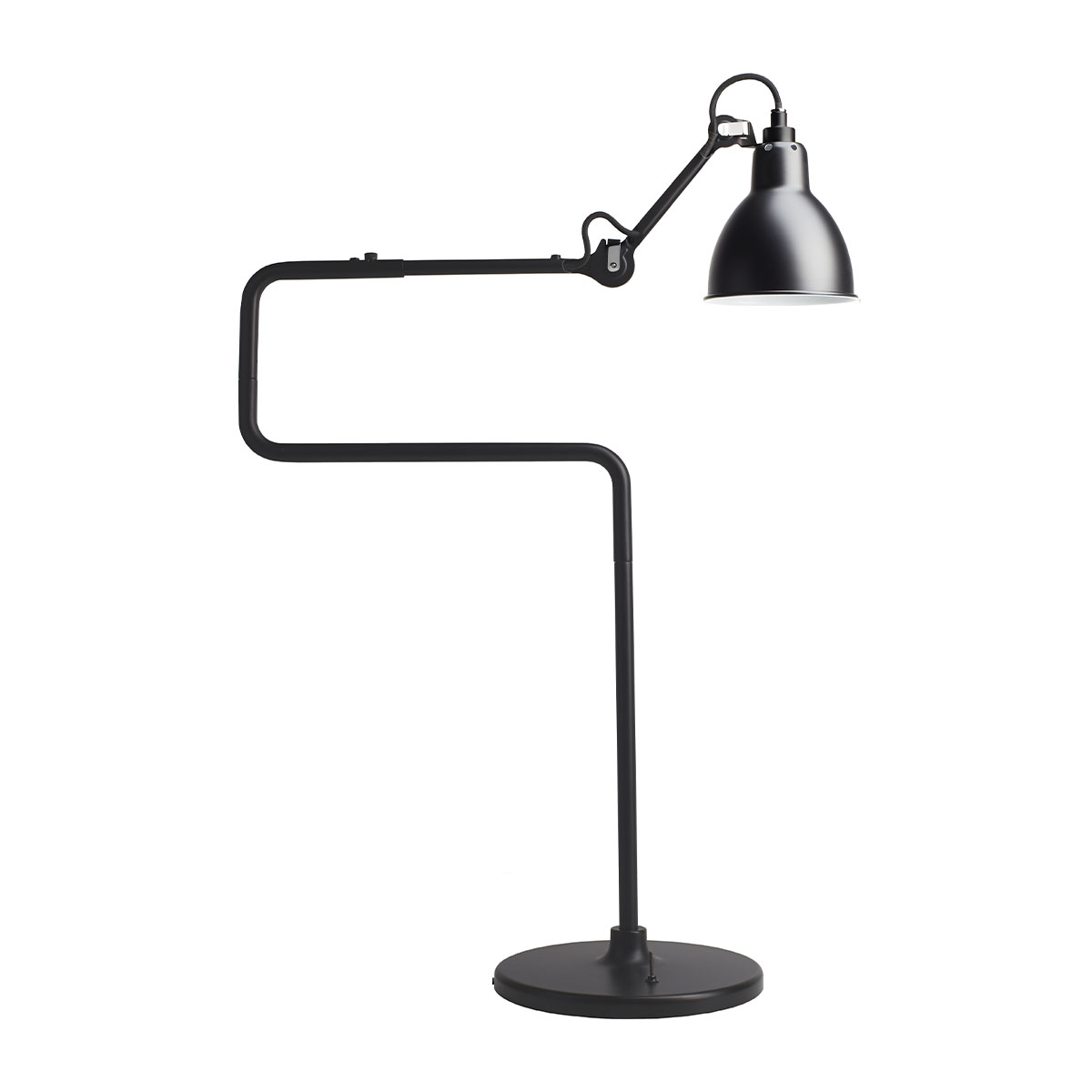 Lampe Gras N° 317 Tischleuchte, H: 65 cm Schwarz, Schirm Schwarz Konisch – elegante Designerleuchte von DCW Editions ideal am Schreibtisch Lampe Gras N° 317 Tischleuchte, H: 65 cm Schwarz, Schirm Messing Rund in Schwarz Messing – stilvolle Designerlampe von DCW Editions für den Nachttisch