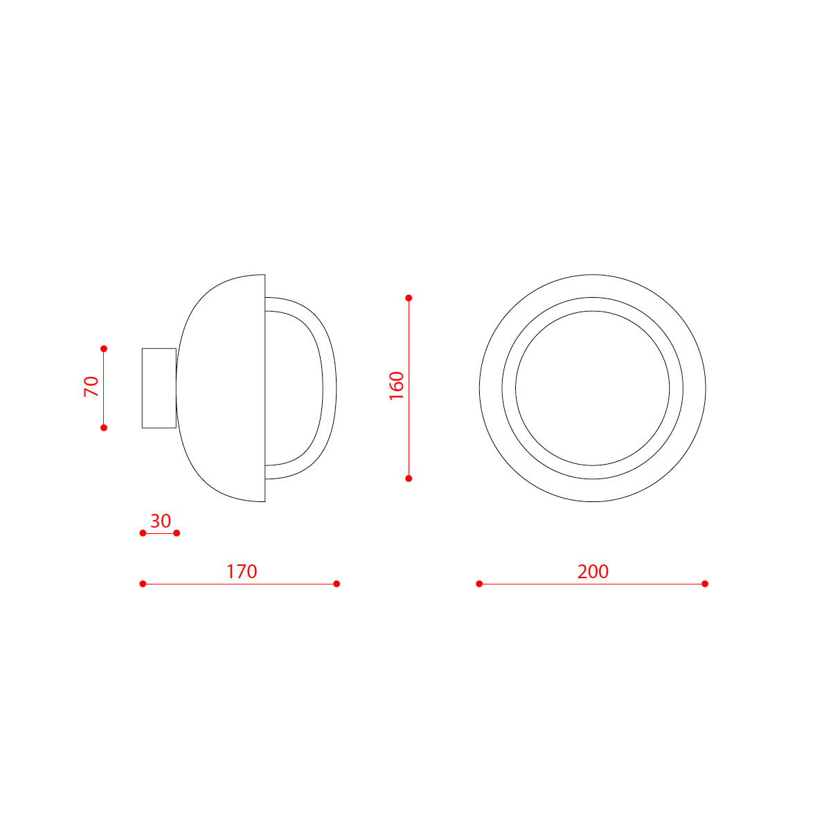 Muse 554.72 Wand - Deckenleuchte Ø: 20 cm, Schwarz & Kupfer,