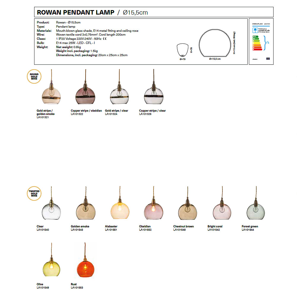 Rowan Pendelleuchte S Ø 15,5 cm, Ivy Green, Gold