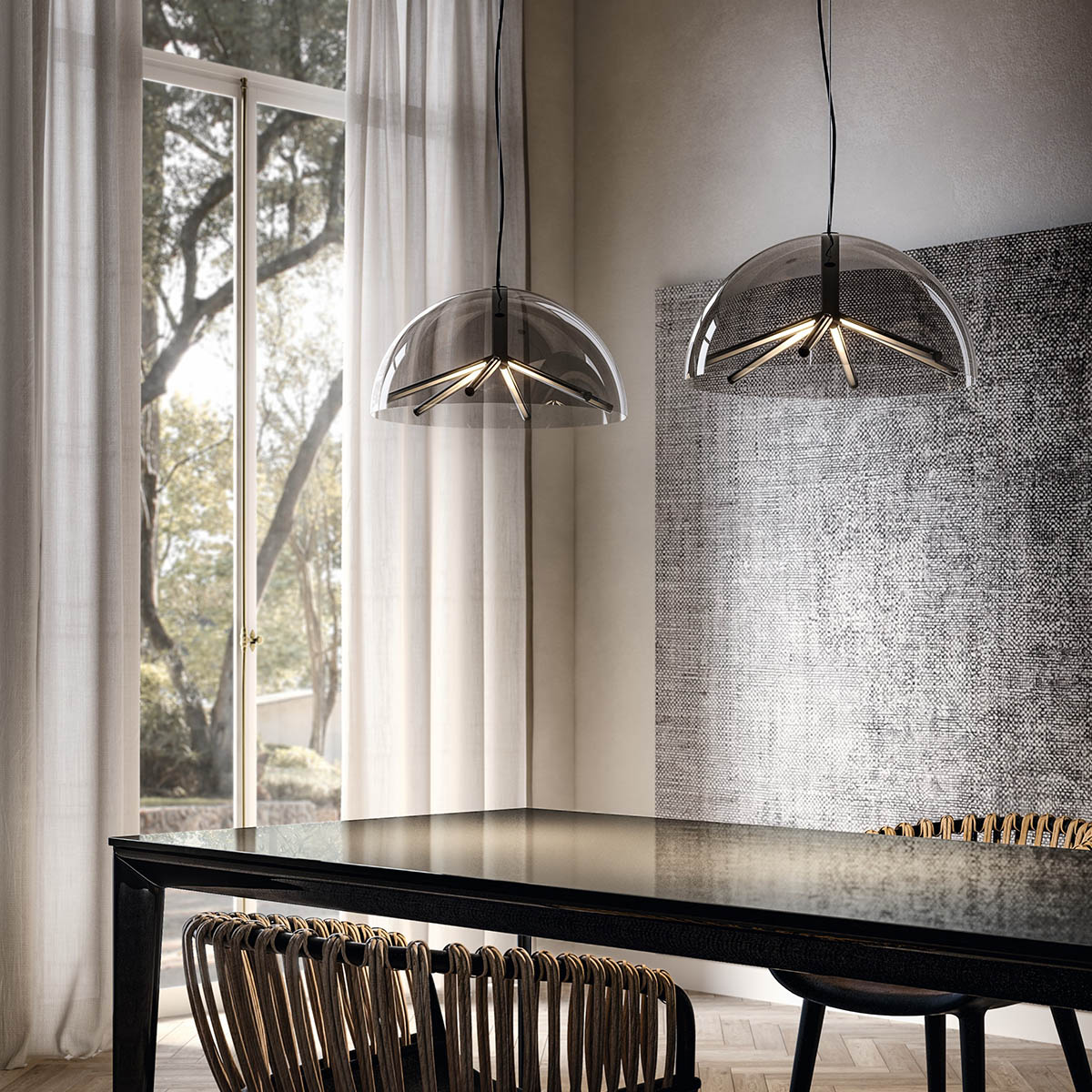 Runa Pendelleuchte, Bronze Rauchglas, Ø: 45 cm, Warmweiß 3000K, DALI Runa Pendelleuchte, Bronze Rauchglas, Ø: 45 cm, Extra-Warmweiß 2700K, 0-10V