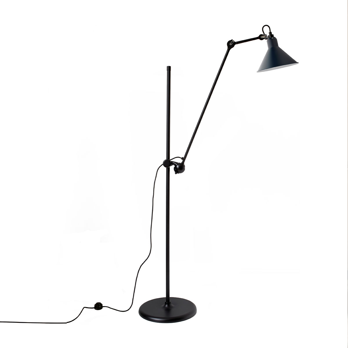 DCW Editions Lampe Gras N° 215 Stehleuchte, H: 135 cm Schwarz, Schirm Blau Rund Schwarz Modern – exklusive Stehleuchte für Wohnzimmer