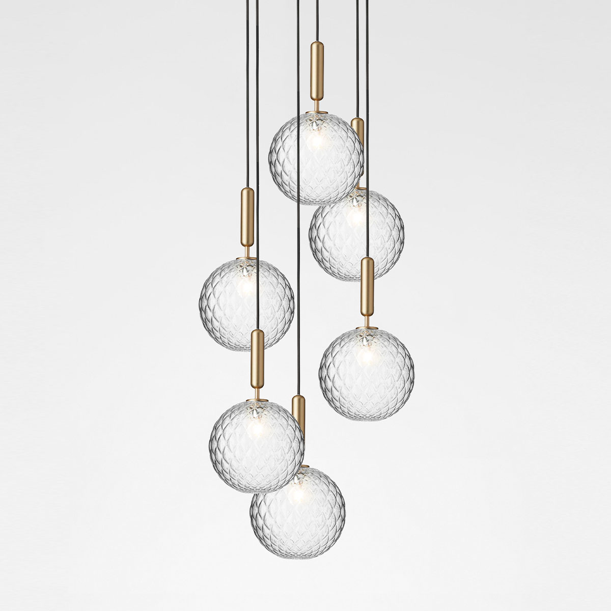 Miira 6 Large Pendelleuchte, Ø: 47 cm, Messing, Glas transparent