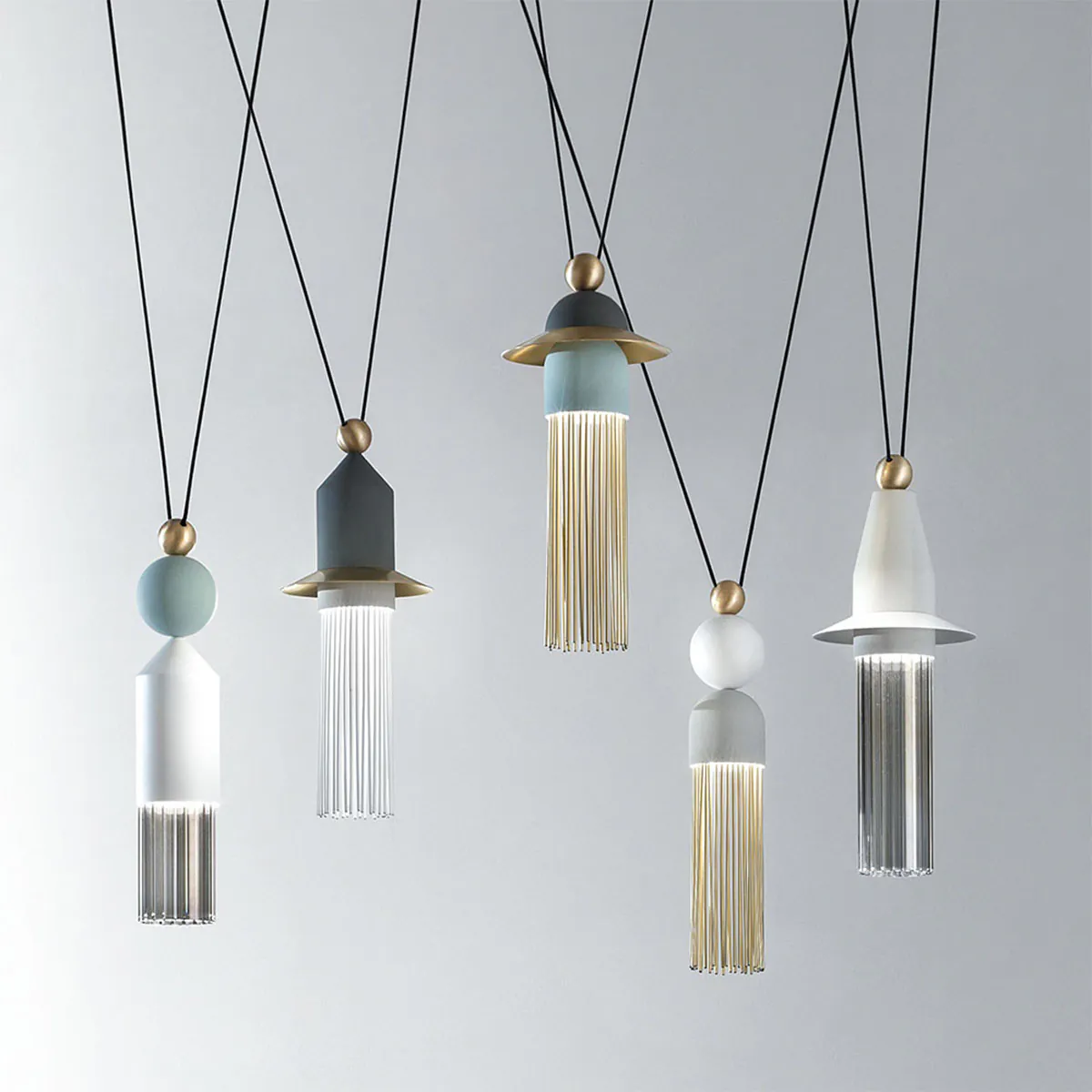 Nappe C5 Pendelleuchte, 5-flammig, Weiß matt Nappe C5 Pendelleuchte, 5-flammig, Mehrfarbig warm