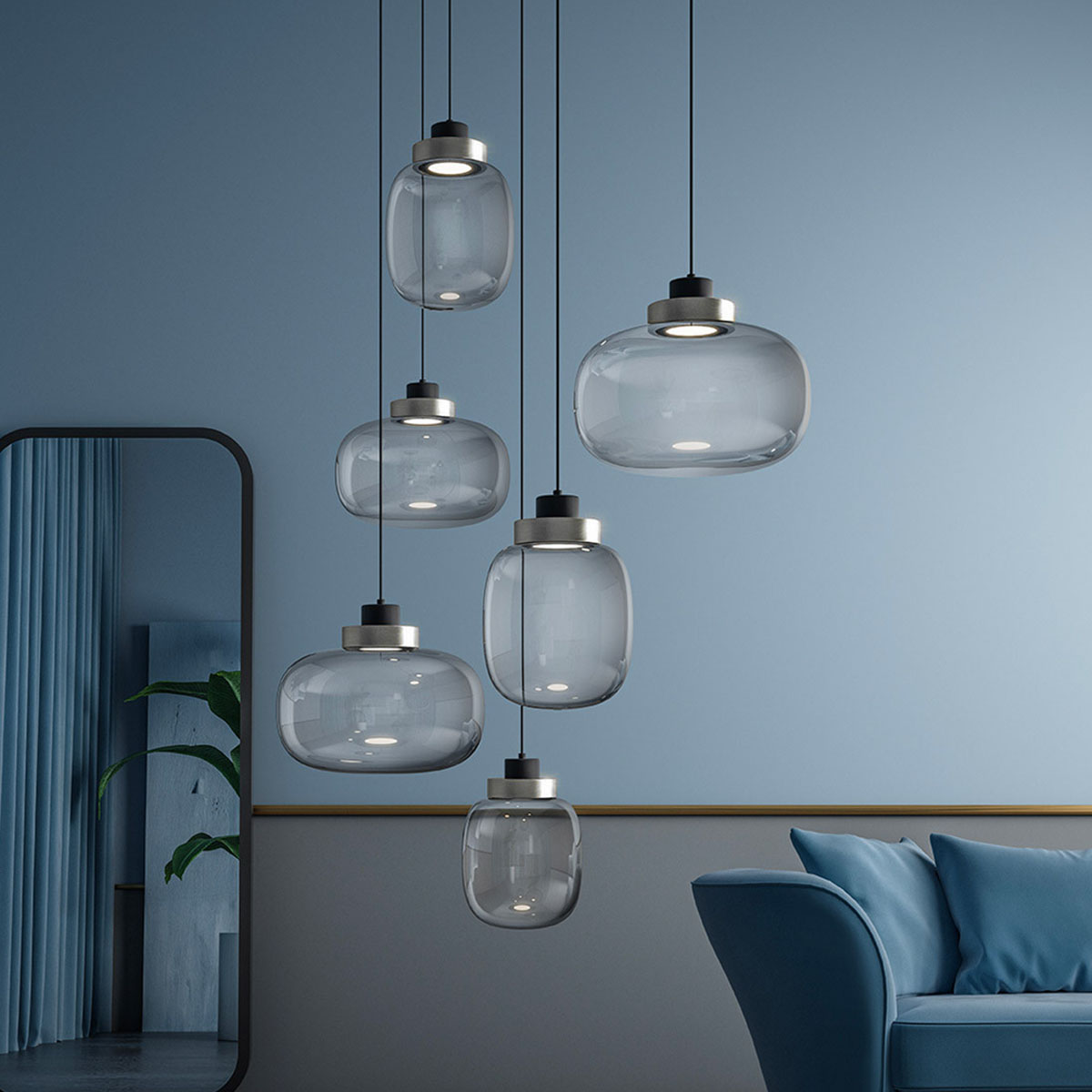 Legier 557.26 Pendelleuchte 6-flammig, Schwarz & Hellgrau, Rauchglas Legier 557.26 Pendelleuchte 6-flammig, Schwarz & Hellgrau, Rauchglas