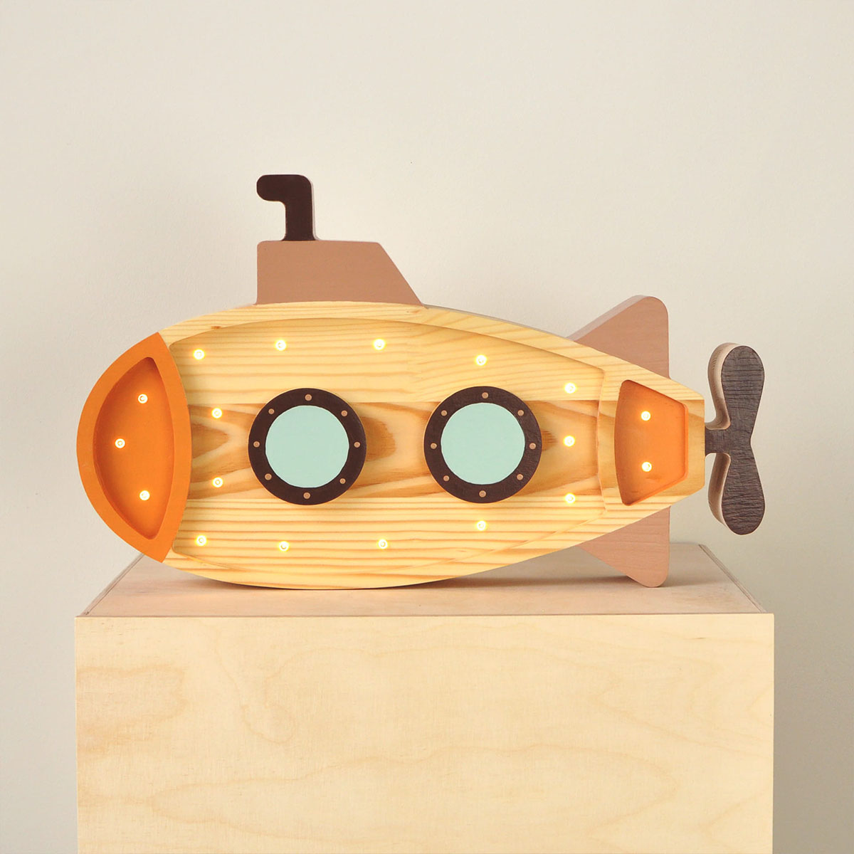 Kinder Nachtlicht U-Boot, Holz, orange, handgemacht