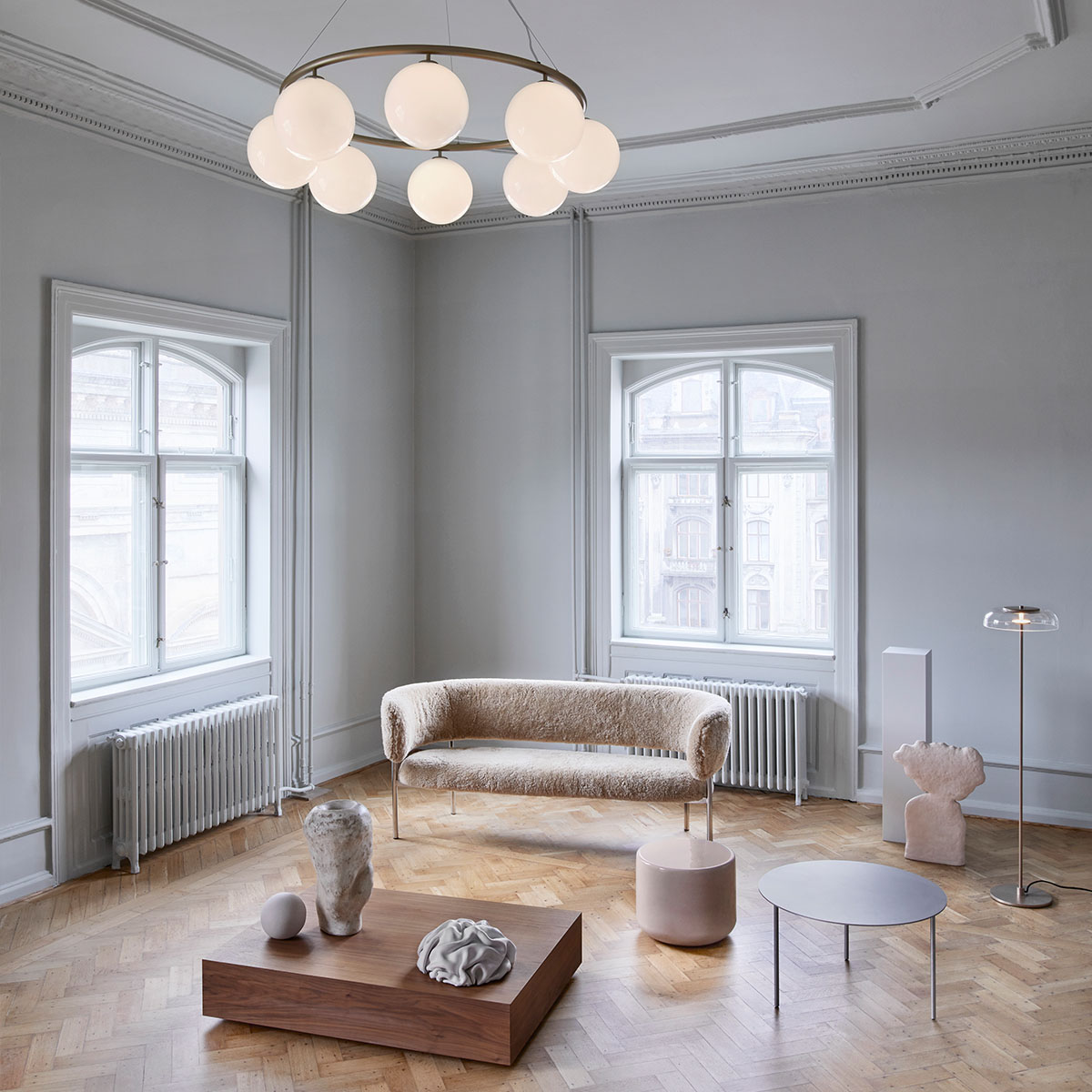 Miira 8 Kronleuchter Ø: 100 cm, Steingrau, Opalglas