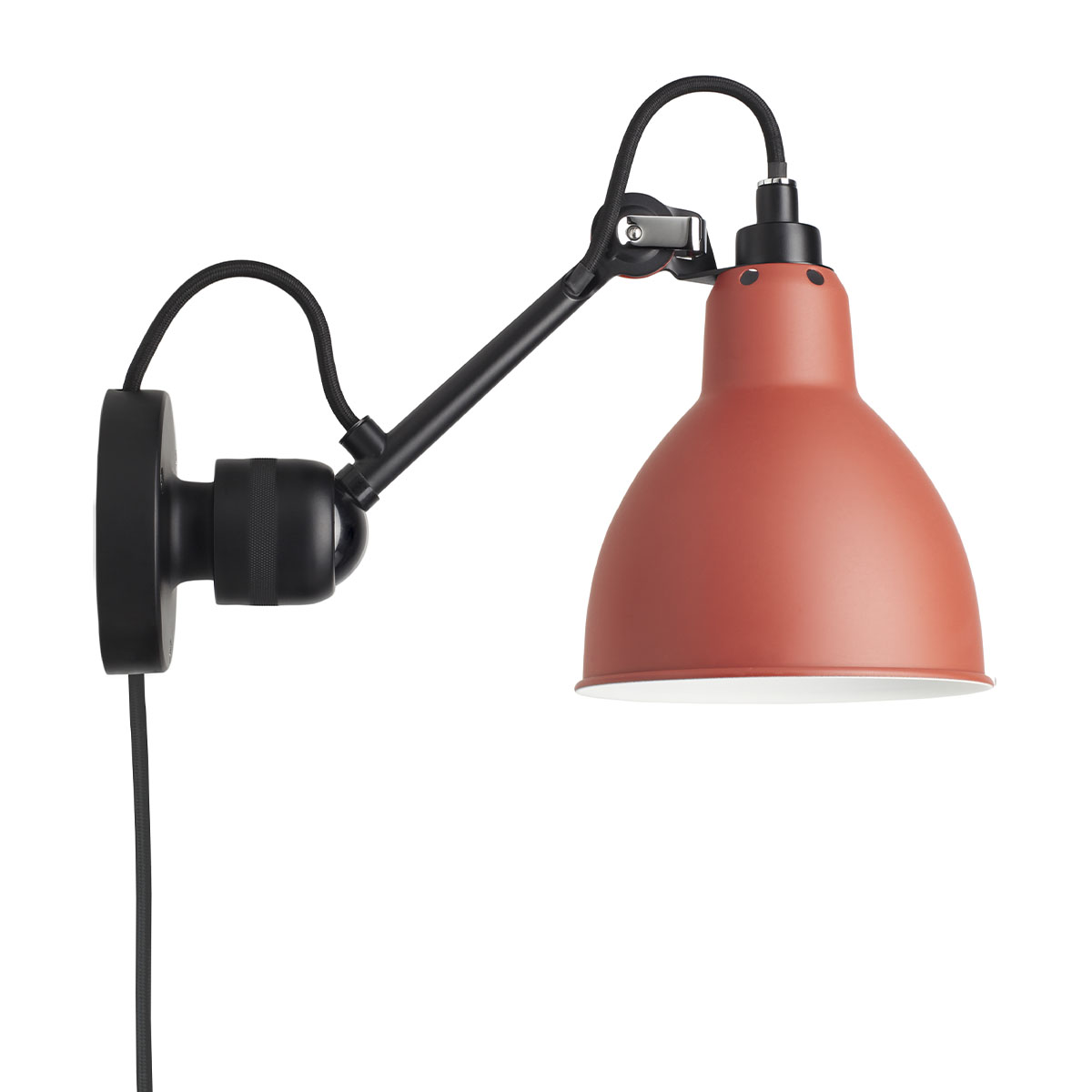 Lampe Gras N° 304 CA Wandleuchte, T: 15 cm Schwarz, Schirm Rot Rund in Schwarz Rot – exklusive Designerleuchte aus dem Hause DCW Editions ideal im Schlafzimmer