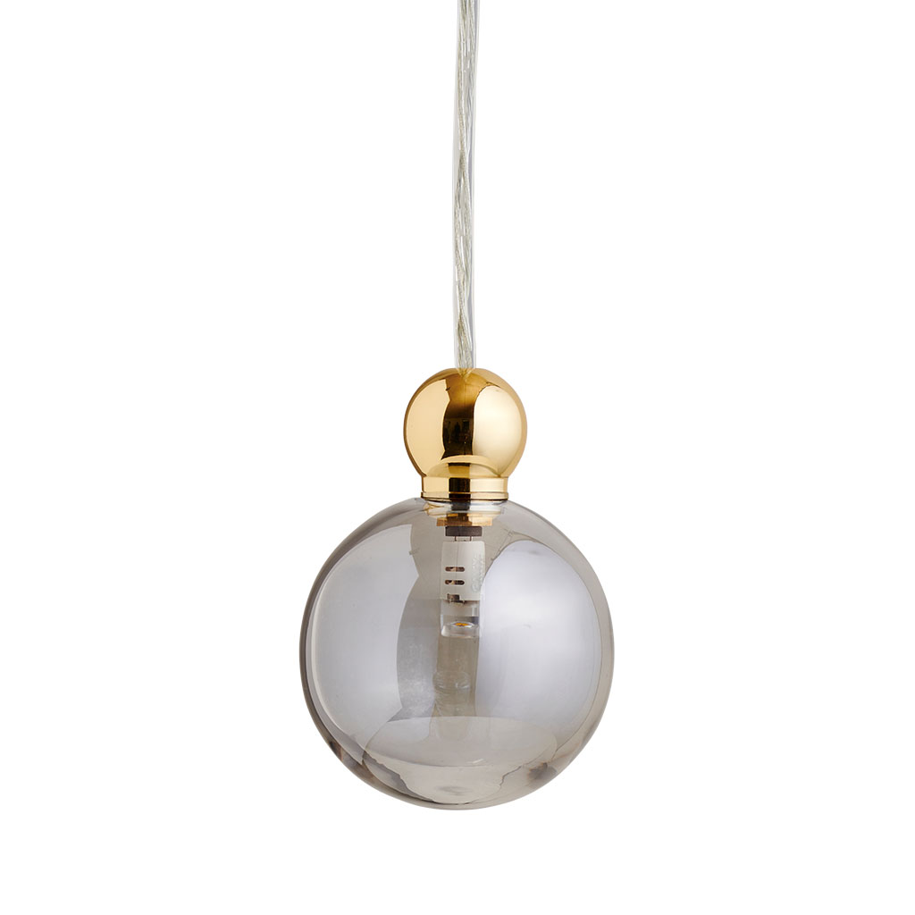 Uva Pendelleuchte M Ø 7 cm, Smokey Grey, Gold, mit Einzelbaldachin Uva Pendelleuchte M Ø 7 cm, Smokey Grey, Gold, für Multi-Baldachin