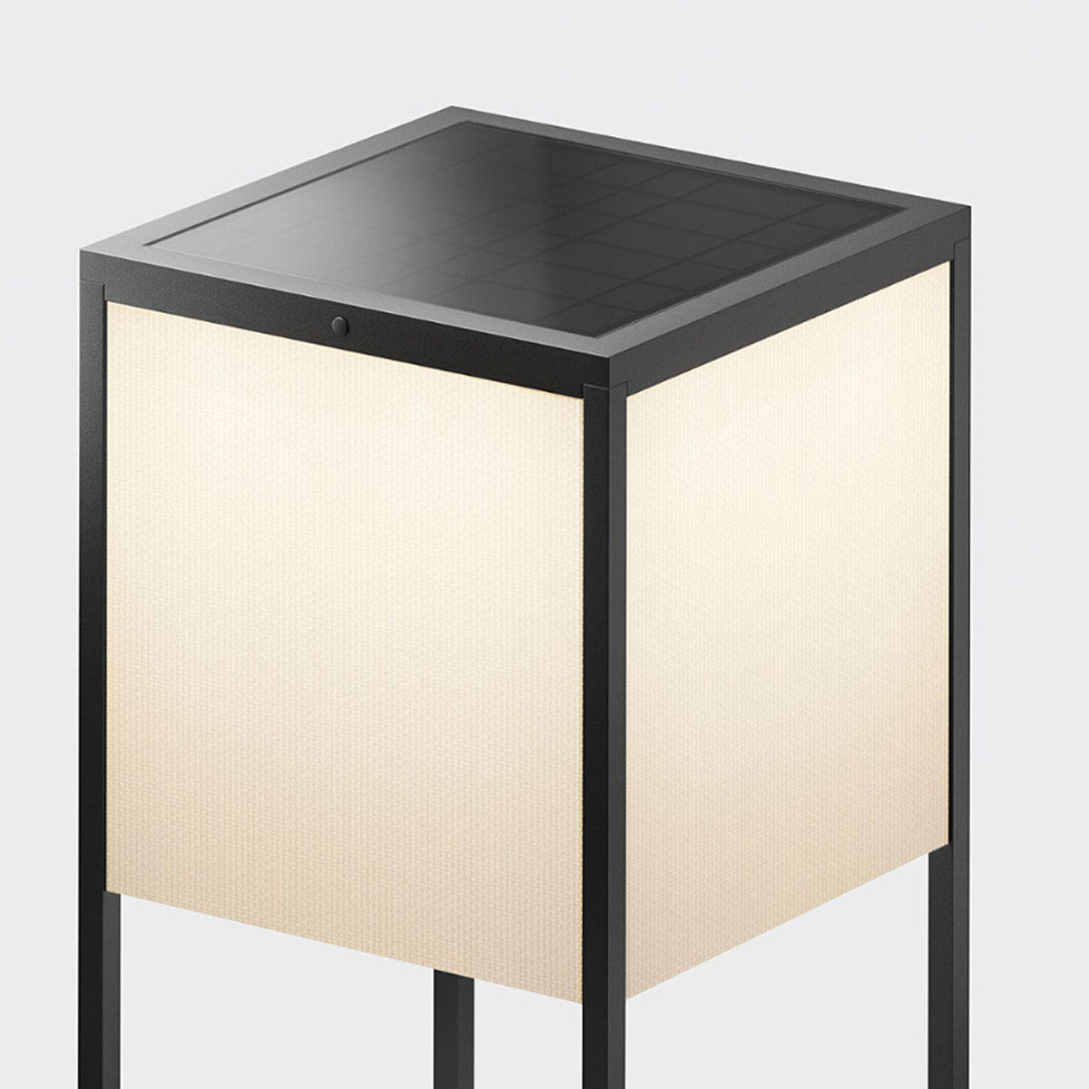 fil Akku Solar Stehleuchte Dim to Warm, Ø: 25 cm, H: 48 cm Detail Solarmodul der rechteckigen Außen Mobile Akku Stehleuchten schwarz ohne Kabel