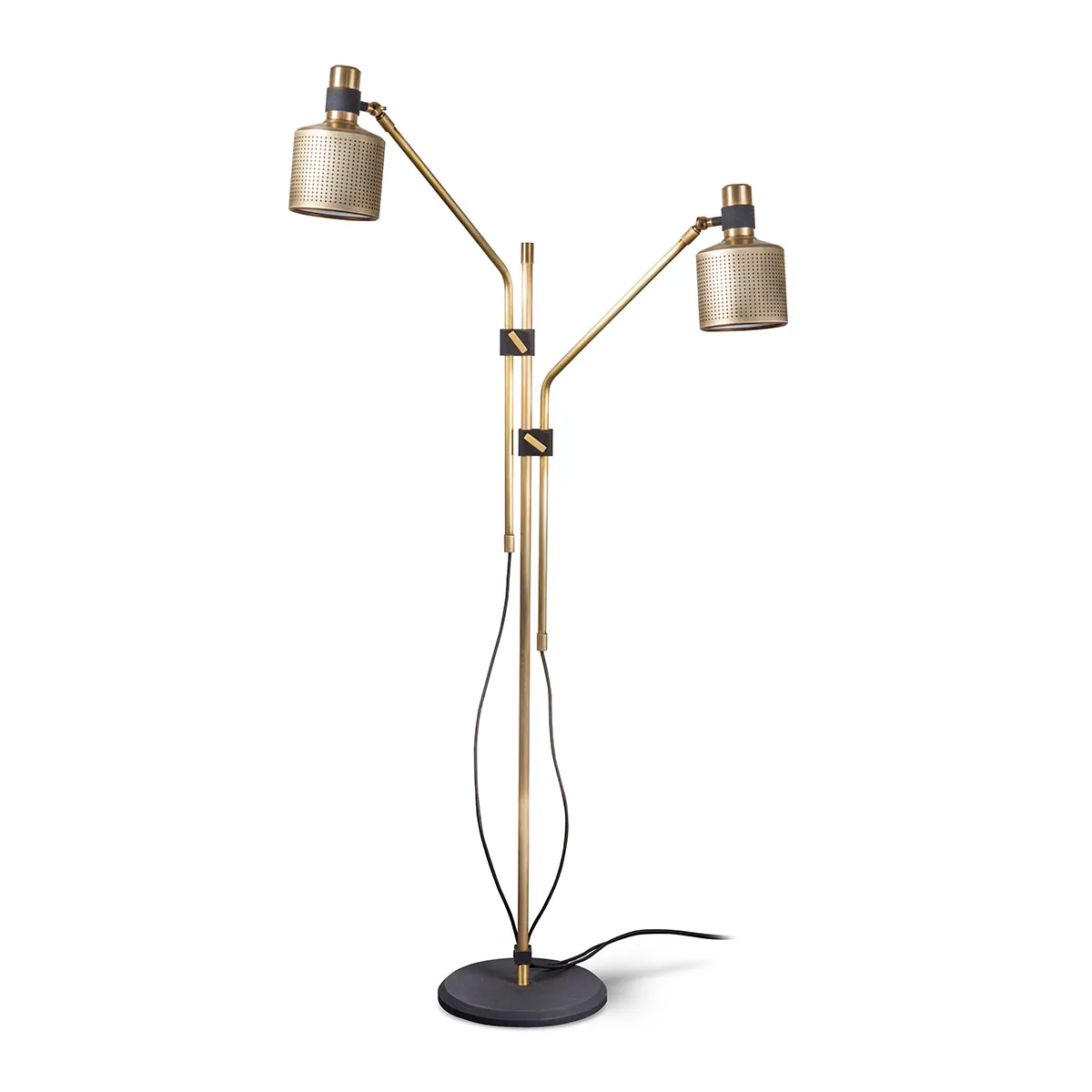 Luxusleuchten aus Großbritannien: Bert Frank Riddle Double Stehleuchte, H: 130 cm, poliertes Messing, exklusives britisches Design, funktionales Licht, Riddle-Serie mit exklusiven Designer-Wandleuchten