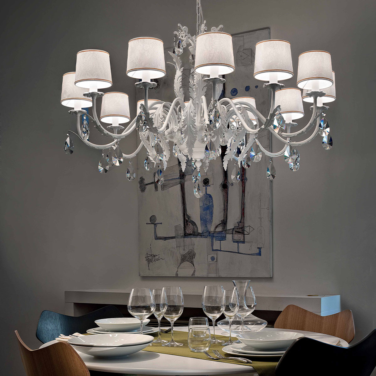 Acantia 12 Kronleuchter, 12-flammig, Ø: 120 cm , Weiß matt Acantia 12 Kronleuchter, 12-flammig, Ø: 120 cm , Schwarz matt