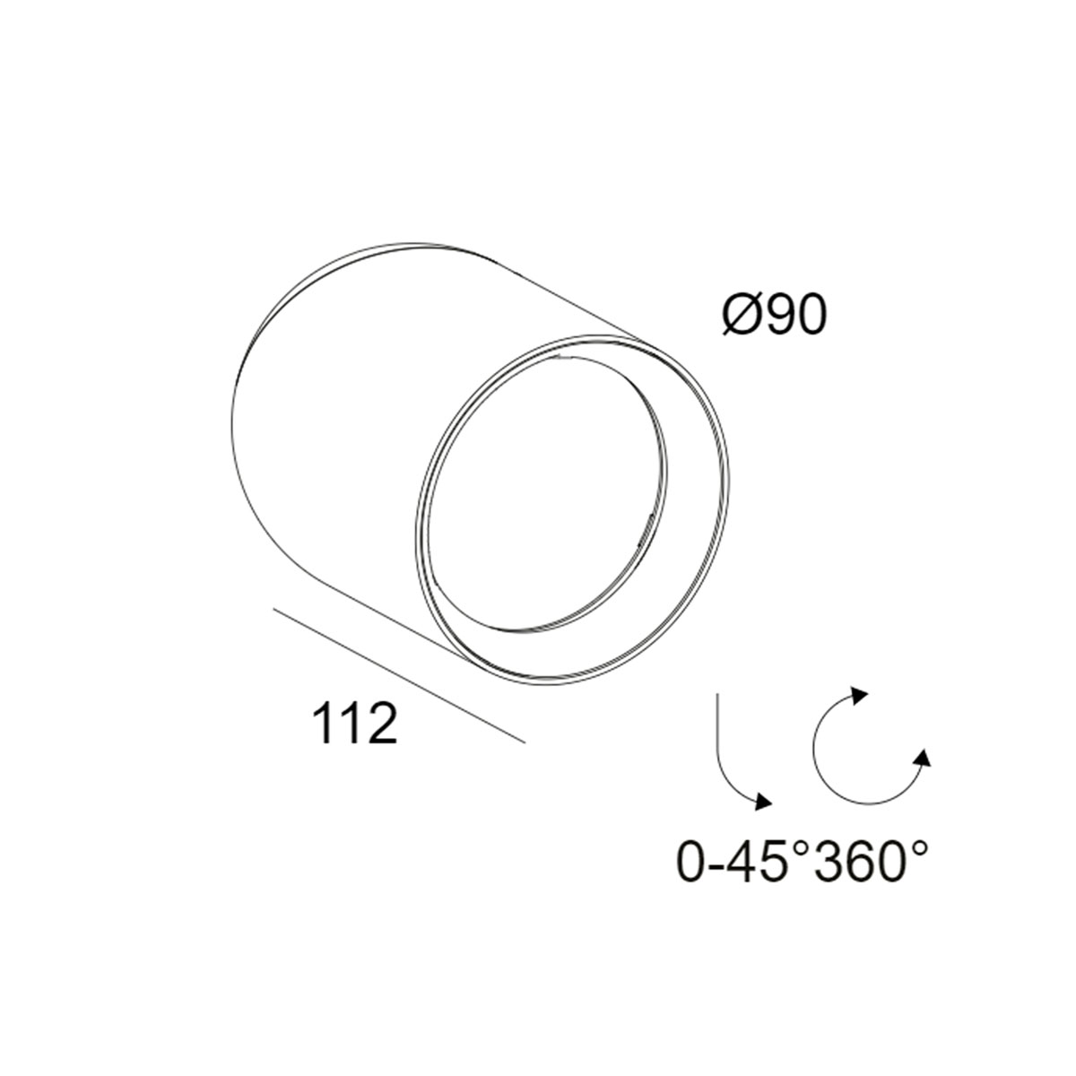 OBIN ON 93024 DIM5 Aufbaustrahler, Ø: 9 cm, L: 11,2 cm, Schwarz, Warmweiß 3000K, 24°